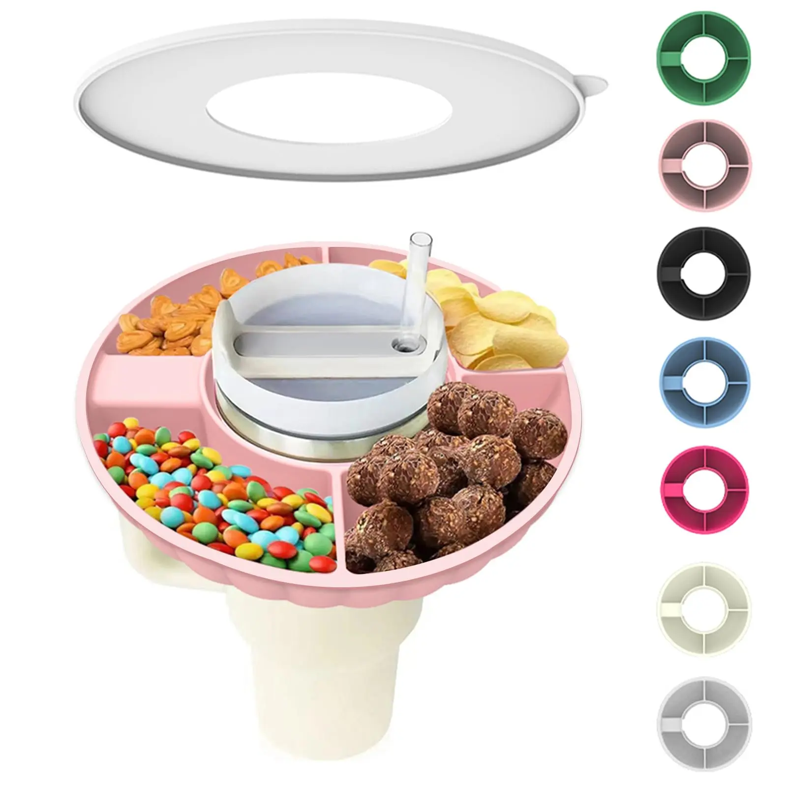 Snack Bowl for Stanley Cup, Silicone Snack Tray with Lid Compatible with Stanley Cup 40 oz, Reusable Snack Ring Suitable for Car Cup Holder (1Pcs)