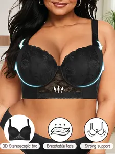 Plus Size Women's sexy lace bra, featuring lace design and underwire support, elegant women's underwear, suitable for all seasons.