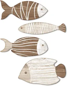 4 Pcs Wooden Fish Wall Decor Beach Nautical Coastal Theme Fish Wall Sculpture Lake House Ocean Decor Vintage Ornaments for Home Bathroom Bedroom - Home Improvement.