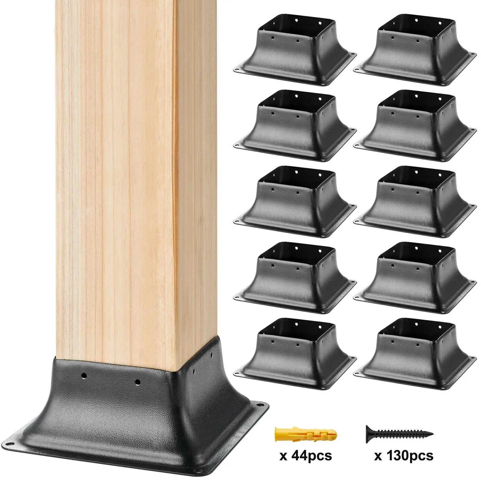 VEVOR Post Base 4x4 10Pcs,  , Internal 3.6"x3.6" Heavy Duty Powder-Coated Steel Post Bracket Fit for Standard Wood Post Anchor, Decking Post Base for Deck Porch Handrail Railing Support#BackToSchool