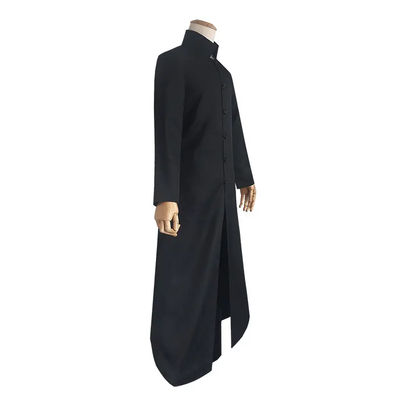 Men's Cyberpunk Trench Coat, Minimalist Long Asymmetrical Cotton Blend Costume Set with Matching Trousers, Shirt & Tie for Cosplay, Fabric, Menswear, Long Trench Coat