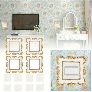 Glamorous Retro Floral Light Switch Stickers, Plastic Resin Self-Adhesive Rectangular Covers, & Gold Pattern, Home Wall Decor, Decorative Wall Sticker