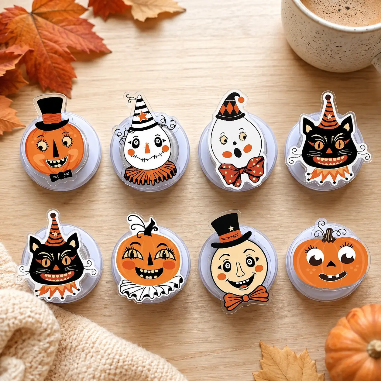 Vintage Halloween Magnetic Phone Grip & Kindle Grip Collection, Retro Pumpkin Ghost Black Cat Phone Holder Stand, Spooky Fall Gift