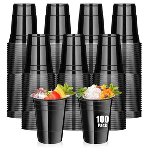 Black Friday 100Pack 16oz Black Plastic Cups,Disposable Cups for Party,Graduation Shot Cups for Wedding Birthday Beer Barbecues Picnic