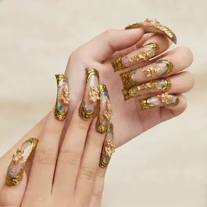 AVIARA  LONG Curved Square  10pcs Handmade Acrylic 3D Y2K Press On Nails Luxious Salon Quality Fake Nail detachable nails