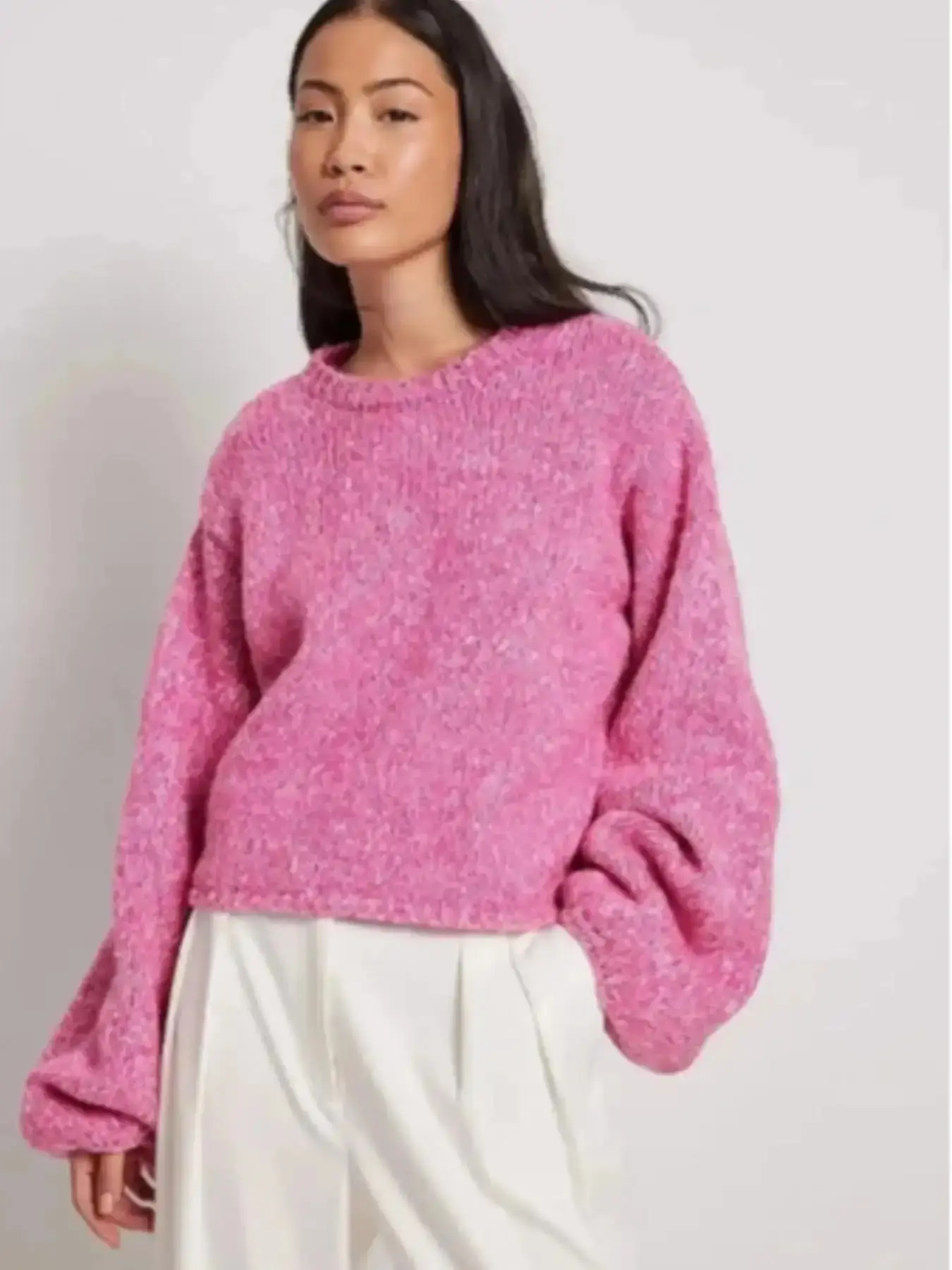 Women's Cut Out Backless Lantern Sleeve Round Neck Knitwear Sweater, Fashion Casual Fit Drop Shoulder Tie Back Jumper for Daily Outdoor Wear, Ladies Knit Top Spring & Fall winter style elevated basics breathable