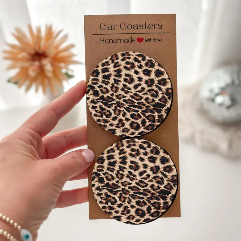 Leopard Print Office Coasters-Coaster Set Handmade 2/4pcs Exquisite Packaging, Easy to Clean, Suitable Christmas and Birthday Gift for Both Men and Women