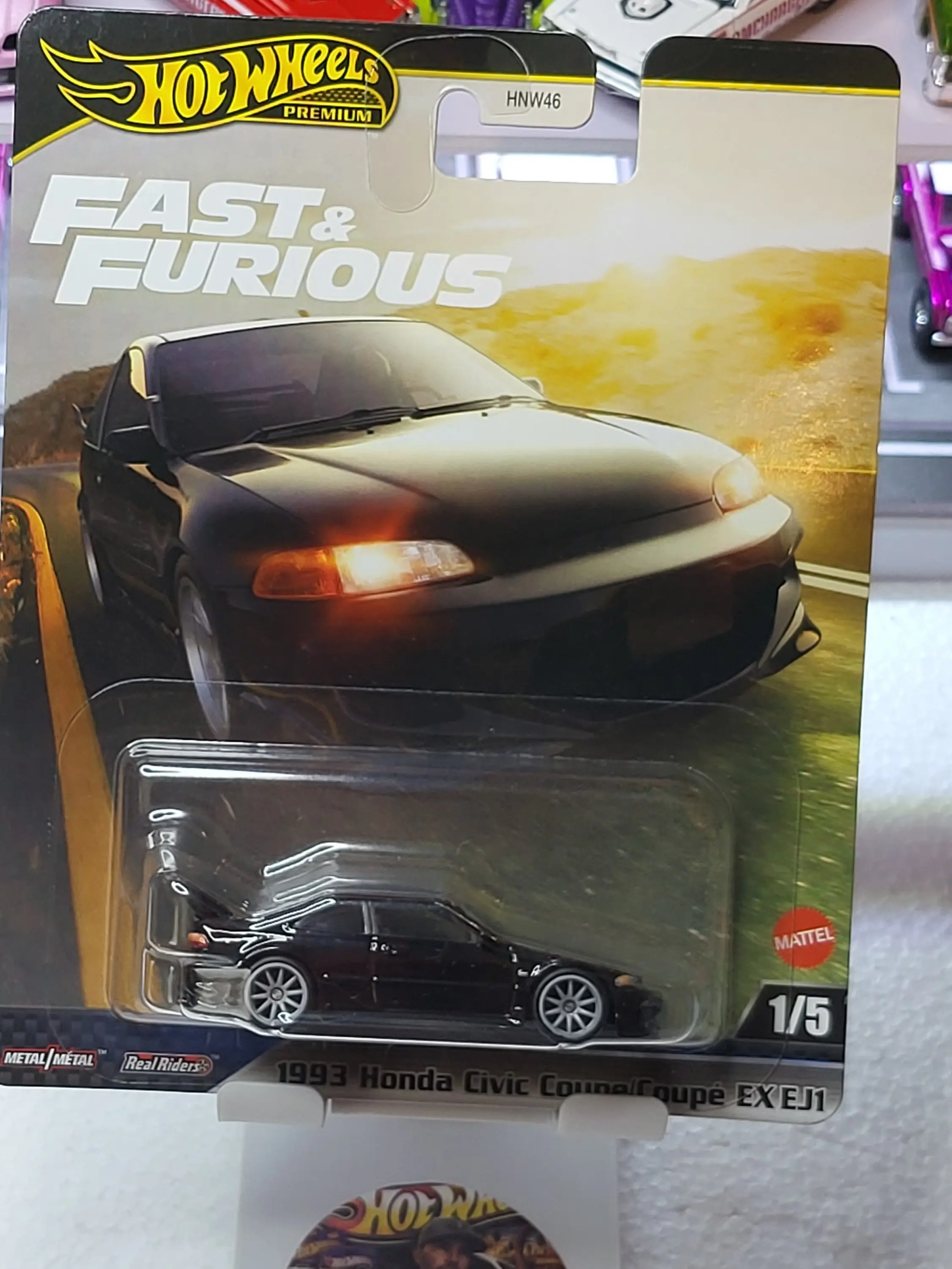 Hot Wheels Fast & Furious 1993 Honda Civic Coupe EX EJ1 Black Scale Diecast Toy Car - Metal Body, Movie-Inspired Details, Collector's Edition with Protector, Classic Friction Vehicle for Fans
