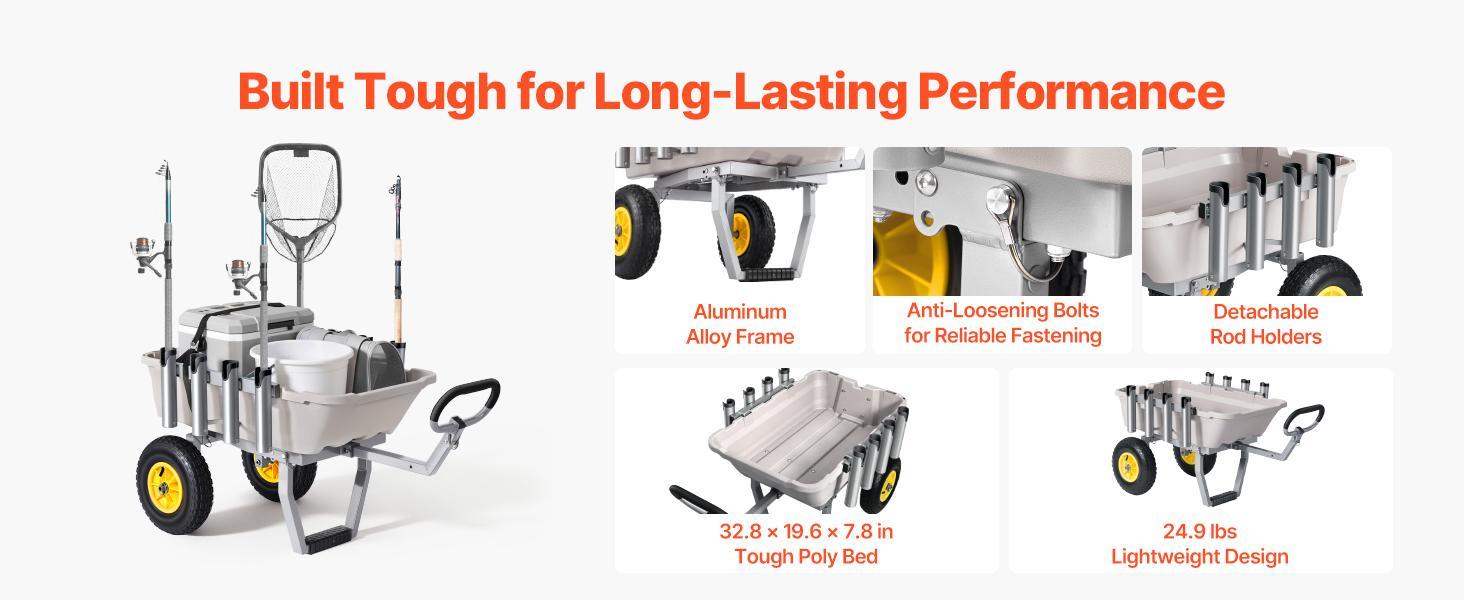 【FathersDayGift】VEVOR Beach Fishing Cart, 200 lbs Load Capacity, Foldable Fishing Cart with Heavy-Duty Aluminum Alloy Frame, 13-Inch All-Terrain Tires, 8 Rod Holders, Strap, Easy to Clean, for Outdoor Camping Picnic 【FathersDayGift】VEVOR Beach Fishing Cart, 200 lbs Load Capacity, Foldable Fishing Cart with Heavy-Duty Aluminum Alloy Frame, 13-Inch All-Terrain Tires, 8 Rod Holders, Strap, Easy to Clean, for Outdoor Camping Picnic