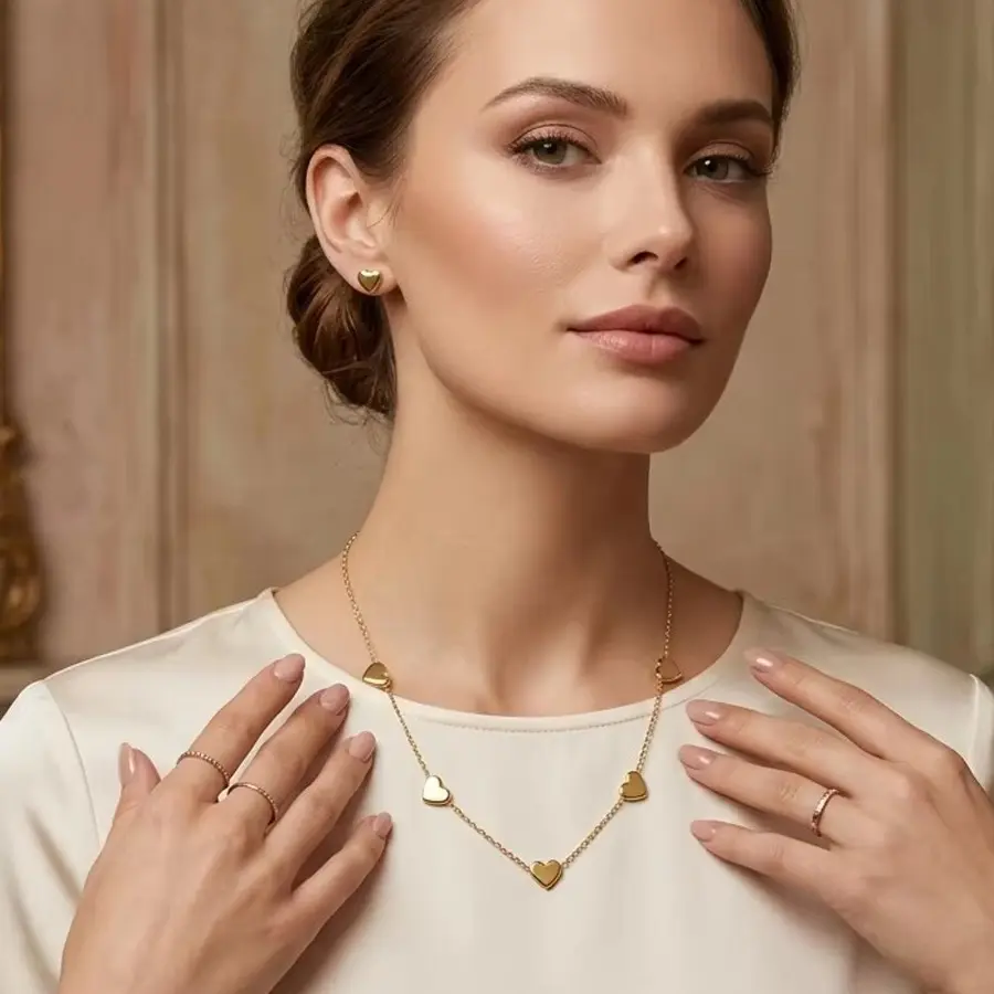 Women's Elegant Gold-Tone Layered Necklace Set - Geometric Pendant Choker, Metal Chain for Casual Everyday Fashion, All Seasons