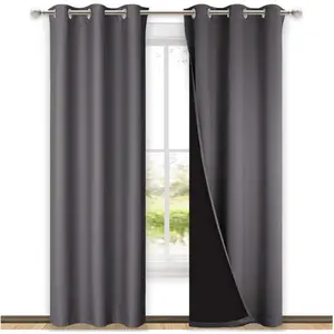 NICETOWN Grey Full Shade Curtain Panels, Pair of Thermal Insulated & Energy Efficiency Blackout Curtains for Living Room Windows, Lined Silky Window Dressing (42-inch Wide x 84-inch Long, Gray)