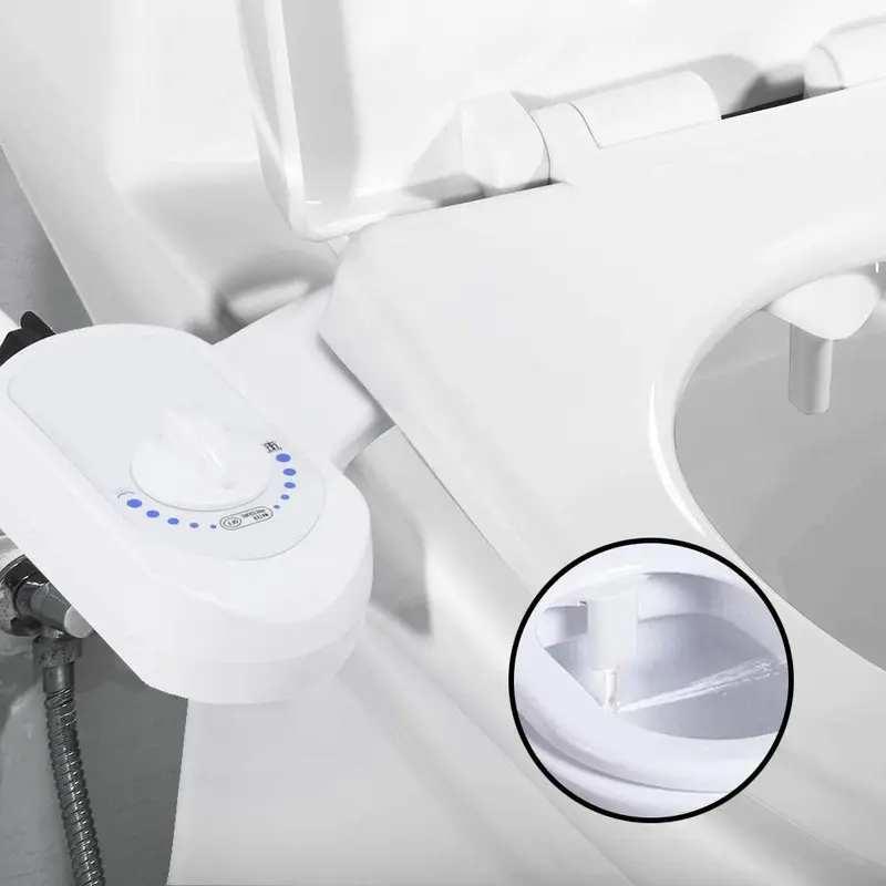 Deco Essentials Non-Electric ABS Bidet Toilet Seat Accessory - 150mm Width, 435mm L, Single Nozzle, Adjustable Water Pressure, Fits 15/16" Seats, DIY in Minutes, DEHP-Free, 90% Less Toilet Paper, Includes Bidet Kit & Parts