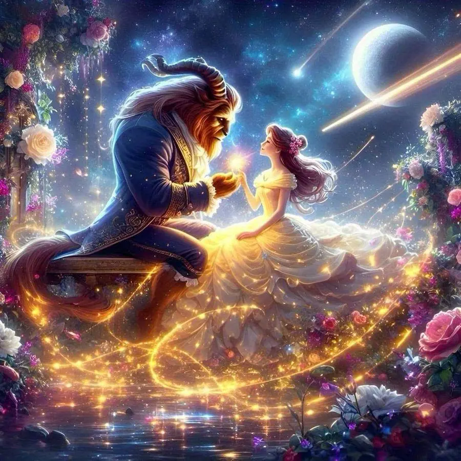 5D DIY Full Drill Round Diamond Painting - Diamond Painting Kit, Crafts, Romantic Fairy Tale, Mosaic Canvas DIY Wall Art, Home Wall Decoration, Suitable for Halloween, Christmas, Birthdays, and Anniversary Gifts.