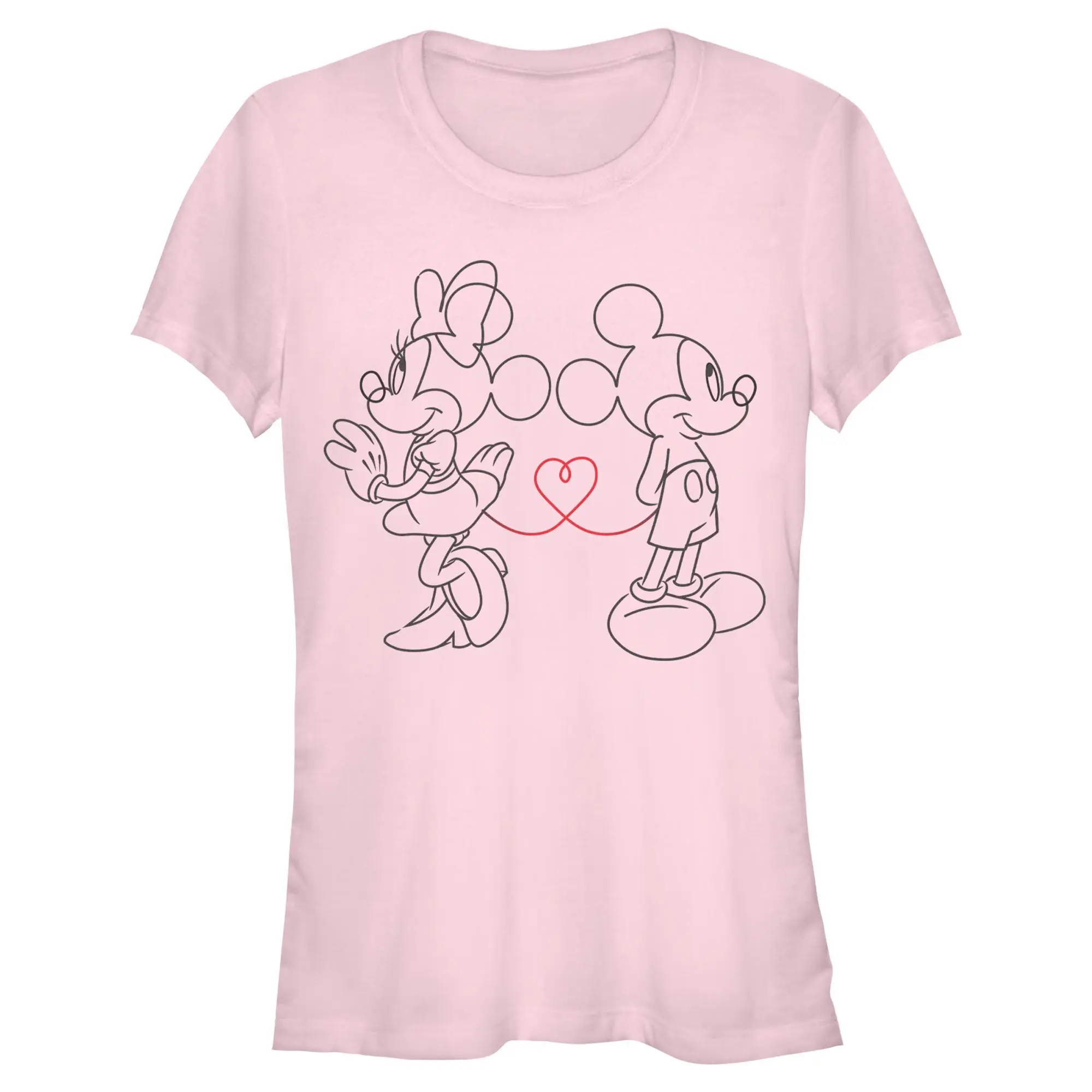 Juniors Womens Mickey & Friends Line Art Heart Tail T Shirt