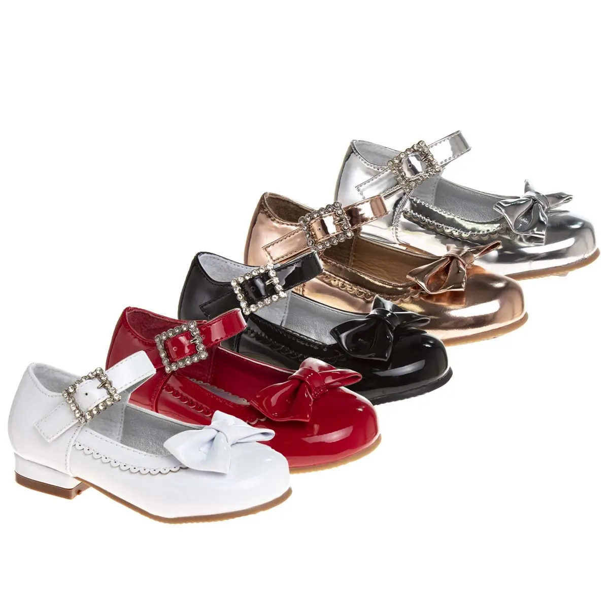 JOSMO KIDS Girls' Mary Jane Flat Dress Shoes, Round Toe Party & Wedding Wear with Hook & Loop Strap for Toddlers & Little Kids, Party Shoes, 2-6 Years, Fabric Bow Flat Shoes