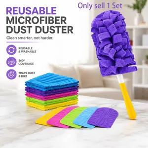 1 SET Reusable Microfiber Dust Duster, 2026 New Reusable Duster Brush with Removable Washable Cloth Covers, 360° Washable Duster Pads, Heavy Duty Reusable Duster Refills, Electrostatic Fleece Dusting Pads for Home & Office