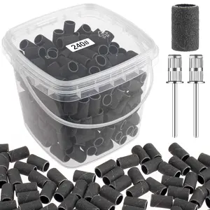 Nail Sanding Bands 240 Grit Extreme Fine 200Pcs Black Professional Bands and 2Pcs Nail Drill Bits for Manicures and Pedicure