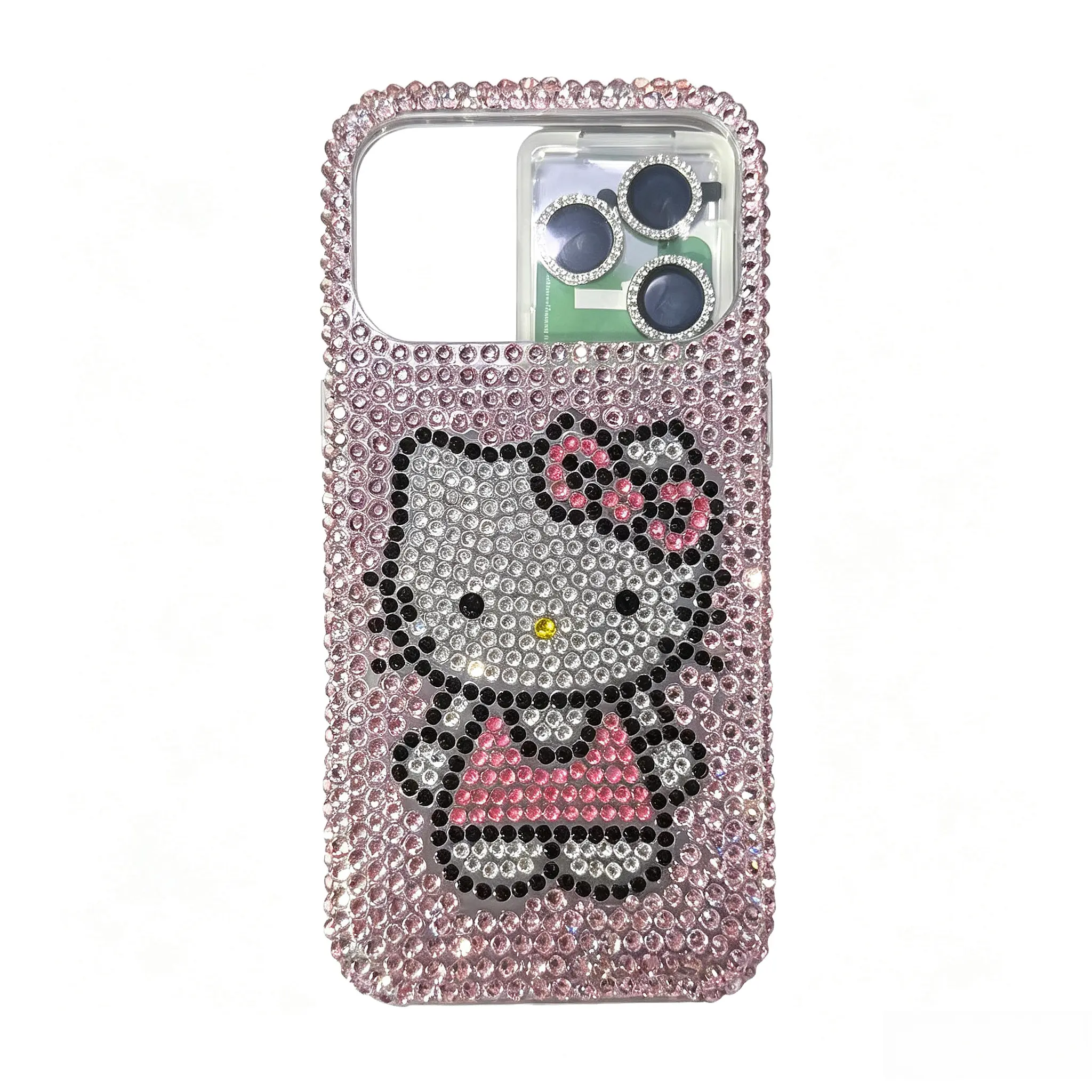 Sanrio Hello Kitty Diamond-Studded Phone Case with Sparkling Diamond Camera Lens Protector, Bling Rhinestone Full Protection Phone Cover Set