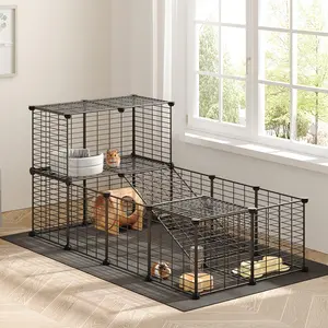 HOOBRO Guinea Pig Cage with Waterproof Mat, 24 Panels Small Animal Playpen, Rabbit Cage, Bunny Cage, Chicken Cage, Pet Playpen, Indoor Outdoor Yard Fence, 57 x 31.5 x 23.6 Inches, Black Hamster House