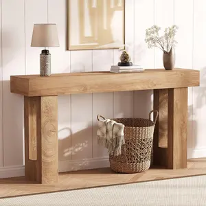 Narrow Entryway Table, 63 in Long Wooden Couch Table Behind Sofa, Farmhouse Entryway Console, Perfect for Living Room, Hallway, Bedroom, Easy Assembly, Natural Wood
