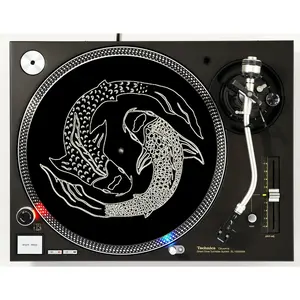 DJ Black and Cream Koi Fish Vinyl Memorabilia 12" inch Slip Mat Turntable Slipmat DJ Platter Pad
