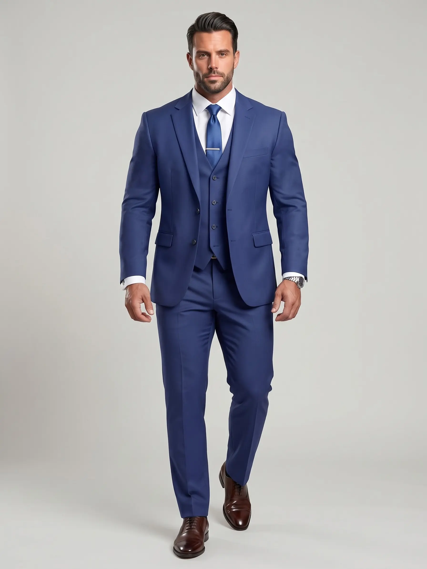 KZZ Men's 3-Piece Formal Wear Set for Groom & Wedding, Fitted Cut - All Seasons Outfit Includes Vest, Pants & Tie (Dry Clean), Menswear, Plain, Polyester, Classic, Peak Lapel
