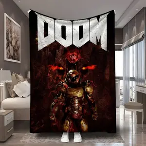 1Pc Doom Slayer Hell Battle Doom Slayer Hell Battle digital pattern printed blanket Soft warm Cozy Chic blanket Suitable for bedrooms, guest rooms, living rooms, student dormitories, car sofas, and travel multifunctional blanket Suitable for all seasons