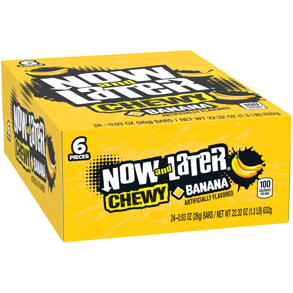 Now and Later Banana Original Taffy Chews Candy, 0.93 oz Bar (24-Pack, 22.32 oz Total) - Sweet Chewy Snack, Assorted Flavors Fruit & Chewy Boxed Assortment Candies