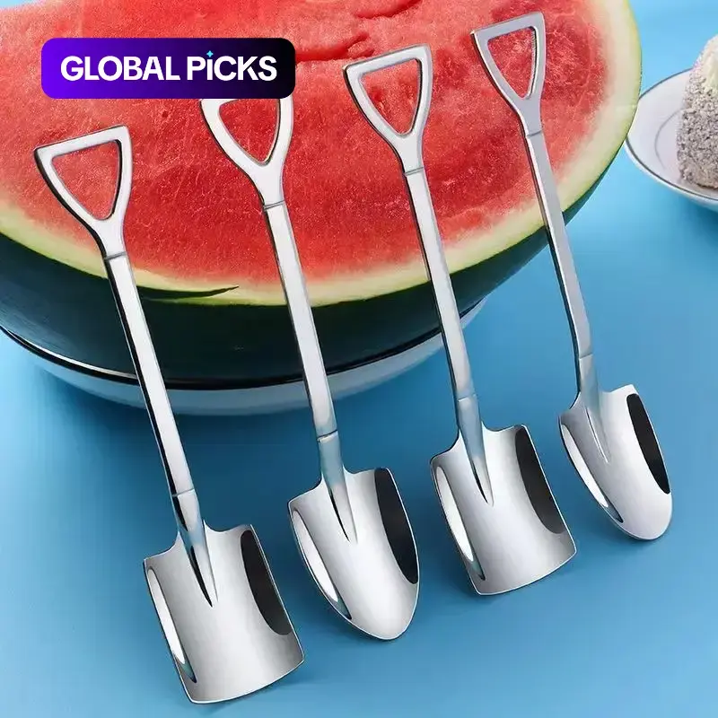 4 Pack Shovel-Shaped Stainless Steel Spoon Set, Dessert Spoons for Coffee, Tea, Ice Cream, and Desserts #GLOBAL PICKS