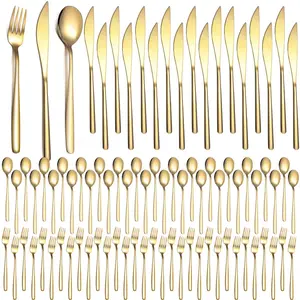 Lemosae 240 Pcs Gold Silverware Set Service for 80 Stainless Steel Flatware Set Gold Flatware Gold Cutlery Gold Forks Knives and Spoons Set for Wedding Parties Kitchen Restaurant Home Dishwasher Safe