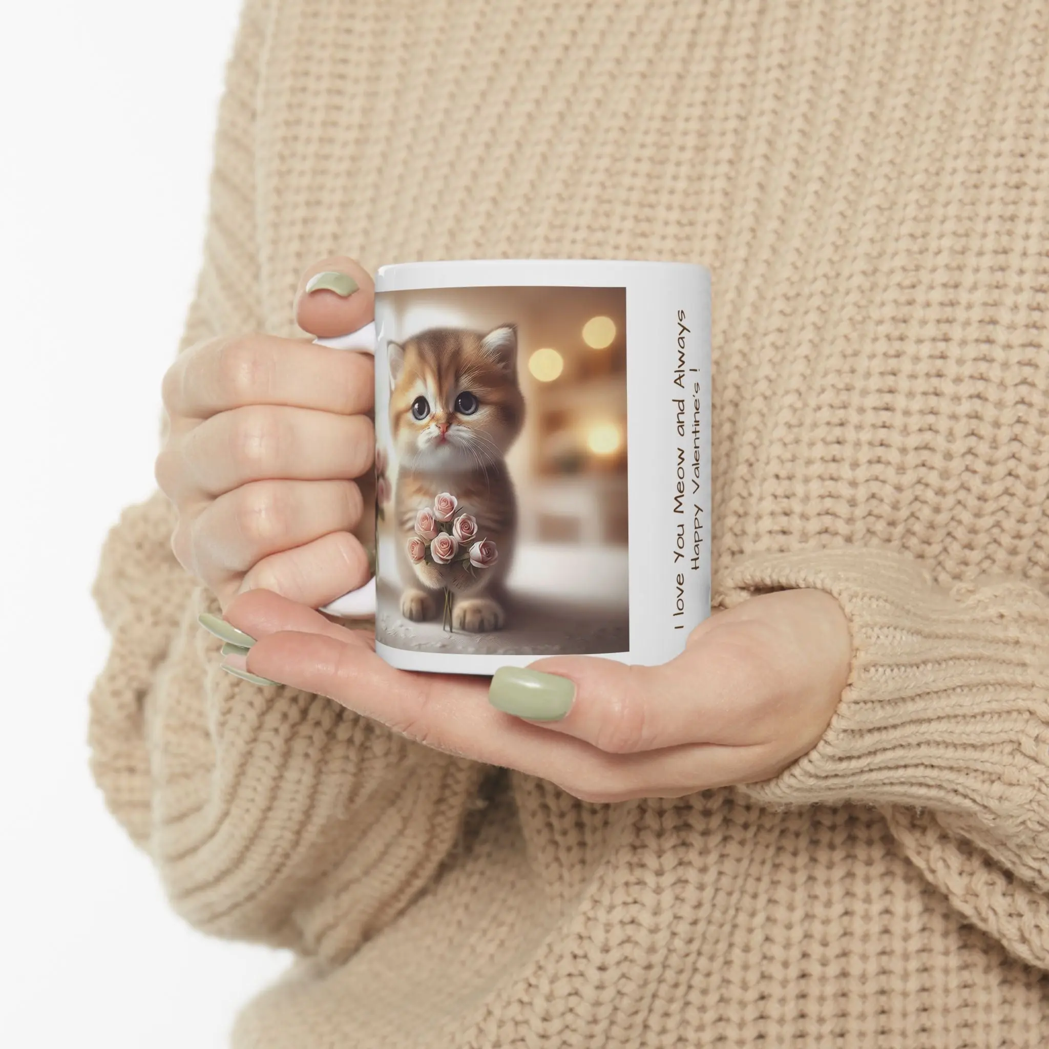 Valentine Gift Cat with Roses Ceramic Drink Happy Valentine's Day - Ceramic Drinkware Mug Gift for Cat lovers mugs Tumbler Reusable Reuse Washable