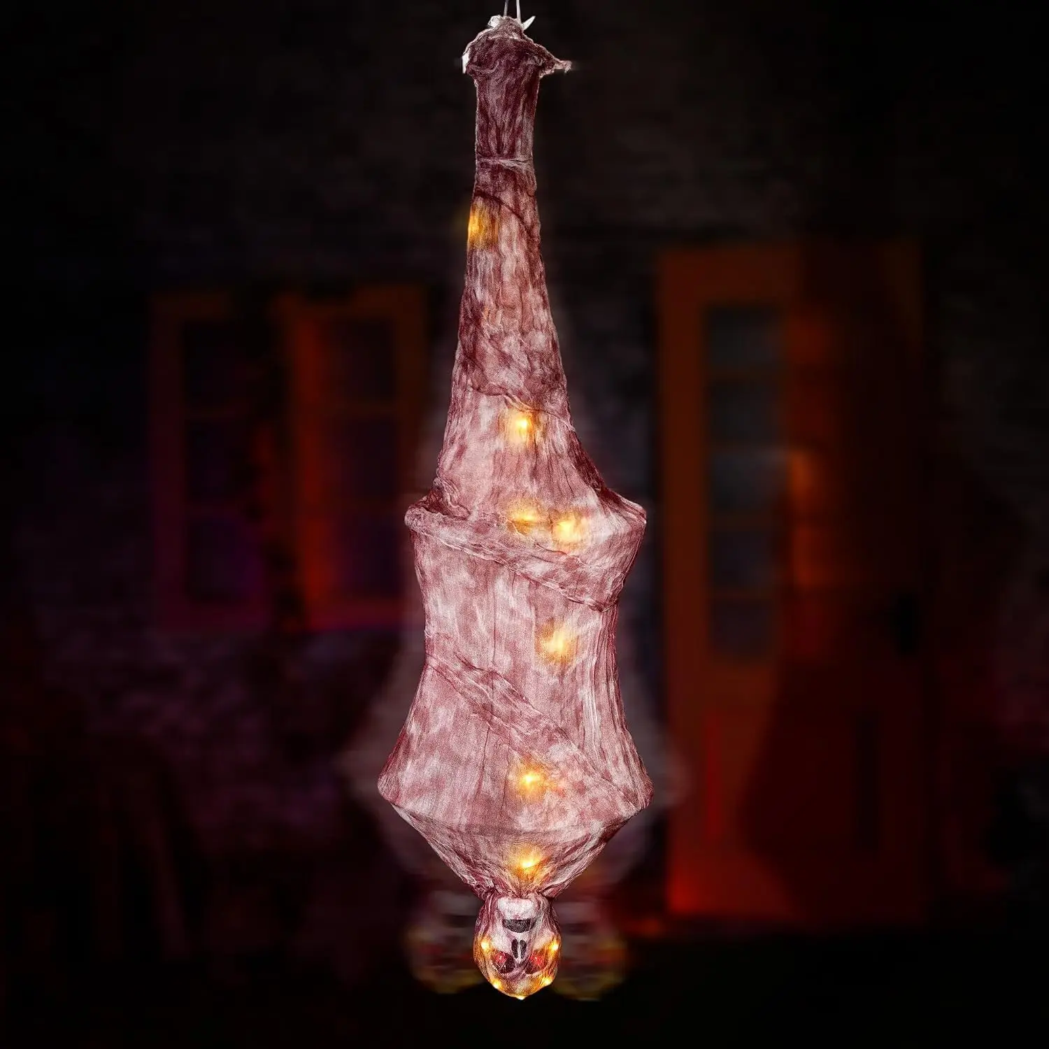 Halloween Animatronics 67inch Cocoon Corpse - Animated Mummy Hanging Dead Body Decoration with Sound Activated, Creepy Voice, Spooky Skull, Light Up Eye, Scary Move Haunted Horror Life Size Prop