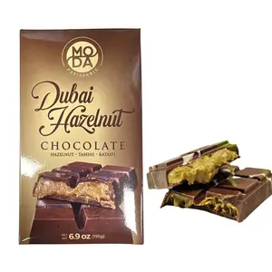 MODA PATISSERIE Dubai Hazelnut Chocolate Bar Tahini Kataifi- Belgian chocolate with Pistachio Viral Knafeh Chocolate Bar with Pistachio CreamIdeal Gift for all Occasions, 100% Original Taste 6.9oz