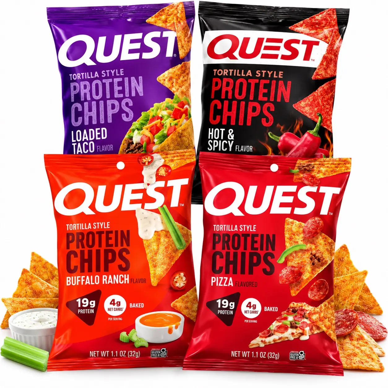Quest Protein Chips, Snack Variety Pack (4 Bags)