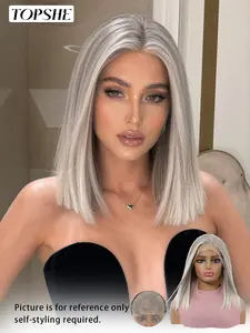 Topshe 13*6 Silver Gradient Straight Wig, Lace Front Wig, Natural Look, Heat Resistant, Breathable, Comfortable, Party & Daily Use, Synthetic Lace Wigs