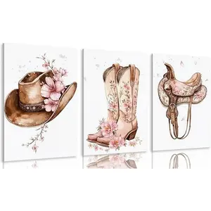 5D DIY Full Drill Diamond Painting Kit Cowgirl Western Floral 3-Piece Set Art Craft for Adults Home Wall Decor
