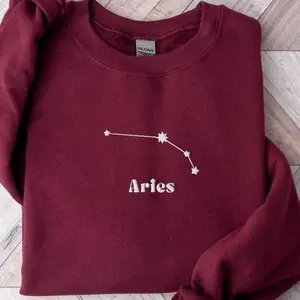 Embroidered Aries   Sweatshirt,   Aries Crewneck Sweater, Astrology Sweatshirt, Constellation Shirt, Aries Shirt, Zodiac Sign Shirt