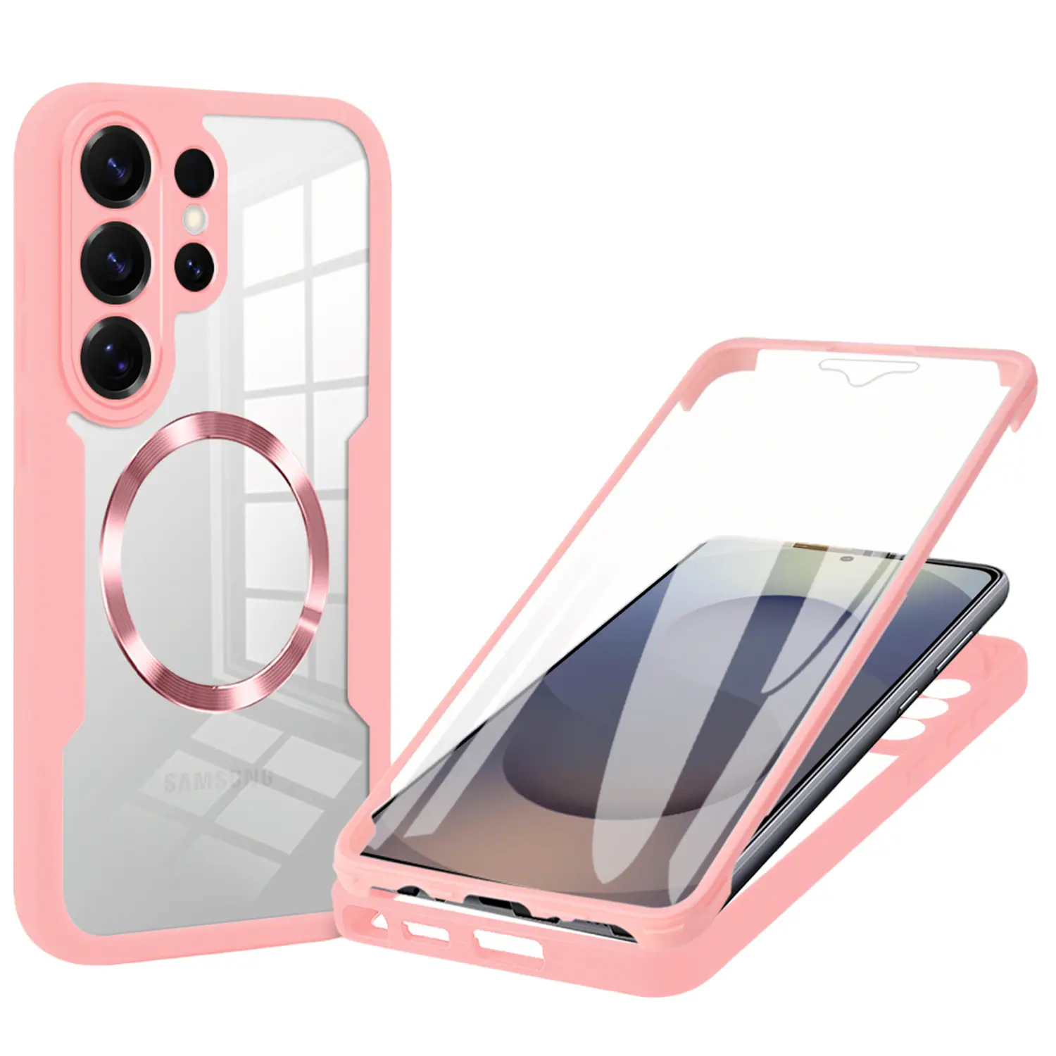 360 Full Body Clear Magnetic Phone Case For Samsung Galaxy S26 Ultra S25 S24 Plus S23 S22 with Built in Screen Protector Cover,Silicone Rugged Hybrid Slim Dual Layer Rubber Protective Magsafe Wireless Charging Clear Shockproof Cover