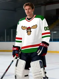 Professional Ice Hockey Long Sleeve Top, Christmas Deer Print, Sporty Fitted Design, Lightweight Breathable, Best Gift, Athletic Apparel