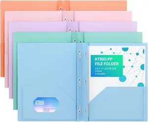 KTRIO Plastic Pocket Folders with Prongs, Colored Heavy Duty Pocket Folders with Business Card Slot, Letter Size, File Fasteners, for School Office
