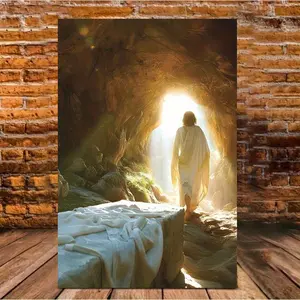 1 Piece Jesus Leaving the Tomb Christian Religious Wall Art - Framed Canvas Poster with Resurrection Scene, Suitable for Church and Home Wrapped Frame - Icon of Jesus Rising from the Tomb, 2D Flat