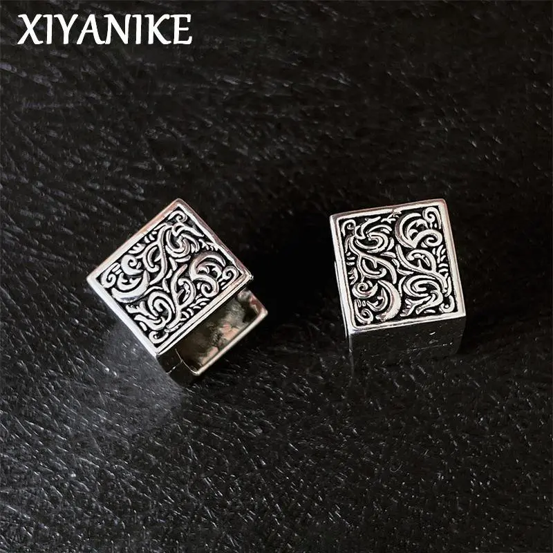 Creative Floral Square Ear Clasp Earrings For Women Girl Fashion New Retro Jewelry Friend Gift Party серьги же