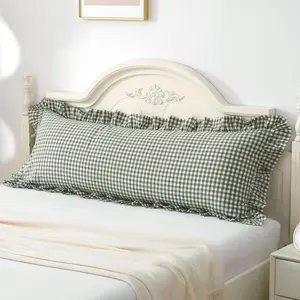 Green/White Plaid Ruffled  Pillow Sham Washed Cotton Shabby Checkered Gingham Pillow Cover 20"x54"