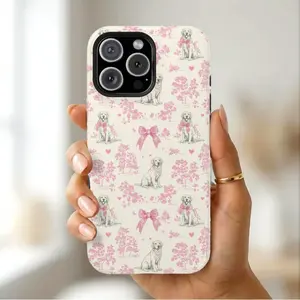 Valentine Golden Retriever Coquette Tough Phone Case Suitable for IPhone17 11 12 13 14 15 16 Pro Max Air Plus