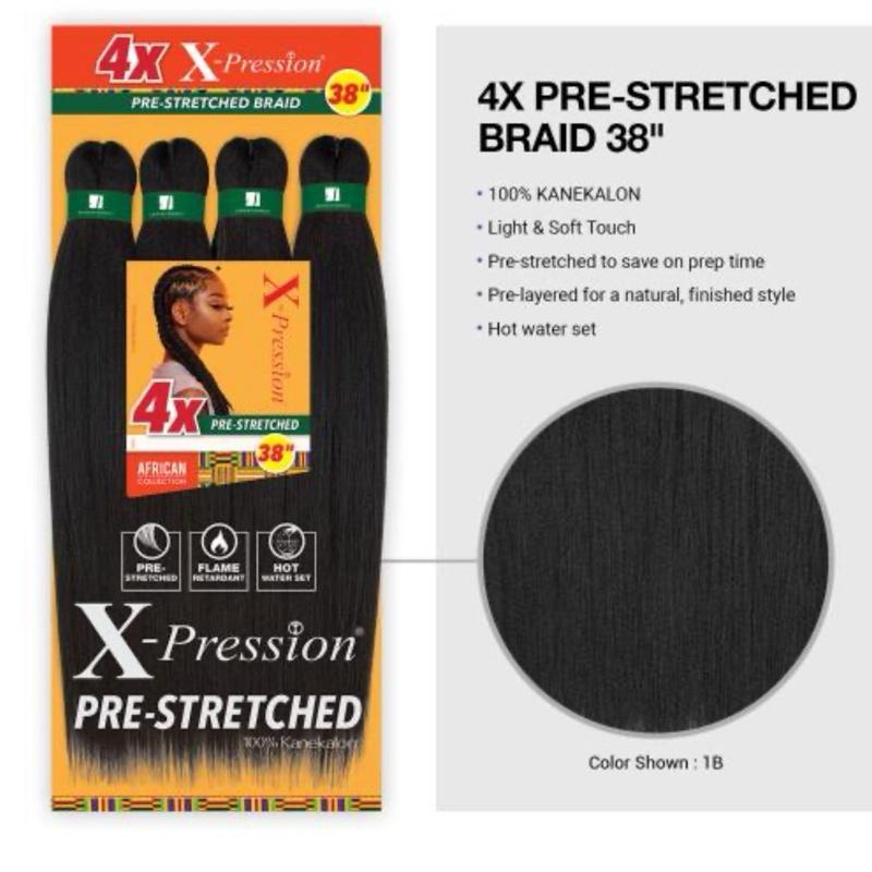 Sensationnel X-Pression 4X Pre-Stretched Braid 38" African Collection - Synthetic Braiding Hair, Flame Retardant, Hot Water Set, 4X Multi-Pack
