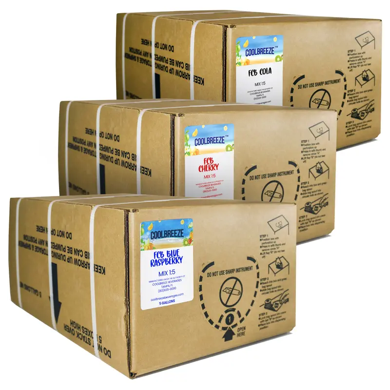 Coolbreeze® Beverages 5 Gallon Bag-In-Box Frozen Carbonated Beverage Slush Mix - 3 Flavor Pack