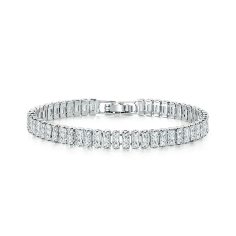 Platinum White Geometric Diamond Bracelet - Elegant Design with Clear Gemstones