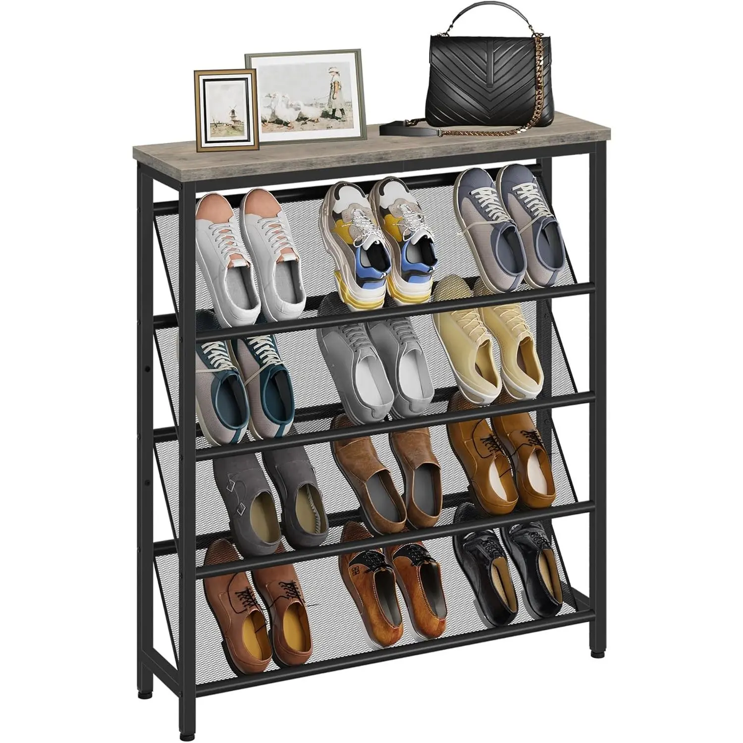 Shoe Rack, 5-Tier Slanted Shoe Storage Shelf, Narrow Shoe Rack for ...