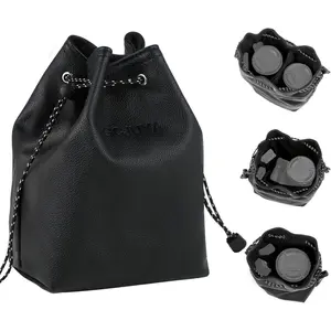 Camera Lens Case Leather Lens Bag,Sling Bag, Partable Crossbody Bag Protective Lens Case for Lens Kid Camera Instant Print Camera DSLR Mirrorless Camera(Black, the Smallest One)