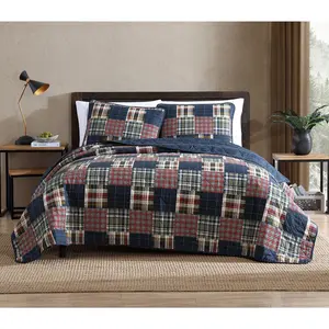 Eddie Bauer Madrona Plaid Navy King Quilt ShamSet